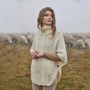 A10014 Aran Funnel Neck Poncho Jacket Natural Gaelsong