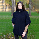 A10014 Aran Funnel Neck Poncho Jacket Navy Gaelsong