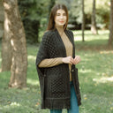 A10034 Fringed Pocket Shawl Charcoal Side View Gaelsong