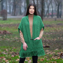 A10034 Fringed Pocket Shawl Green Gaelsong