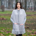 A10034 Fringed Pocket Shawl Grey Gaelsong