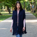 A10034 Fringed Pocket Shawl Navy Gaelsong