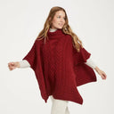 A10087 RUA RED Colour Aran Supersoft Merino Poncho with Cowl Neck Gaelsong