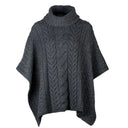 A10087 SLATE GREY Colour Aran Supersoft Merino Poncho with Cowl Neck Studio Front Gaelsong
