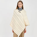 Fisherman Wool Buttoned Aran Poncho White Front View Gaelsong