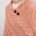 Fisherman Wool Buttoned Aran Poncho Peach Front View Gaelsong