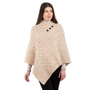 Ladies' Cable Knit Poncho Parsnip Front View Gaelsong