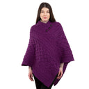 Ladies' Cable Knit Poncho Purple Front View Gaelsong