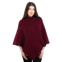 Ladies' Cable Knit Poncho Wine Front View Gaelsong