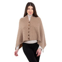 Lambswool Aran Pattern Poncho with Buttons Brown Front View Gaelsong
