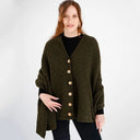 Lambswool Aran Pattern Poncho with Buttons Green Front View Gaelsong