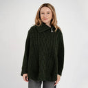 A10102 Merino Zip Collar Aran Poncho Army Green Color Gaelsong