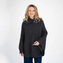 A10102 Merino Zip Collar Aran Poncho Charcoal Color Gaelsong
