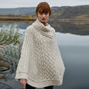 A10103 Irish Knit Cable Poncho with Button Collar Parsnip Color Lifestyle Gaelsong