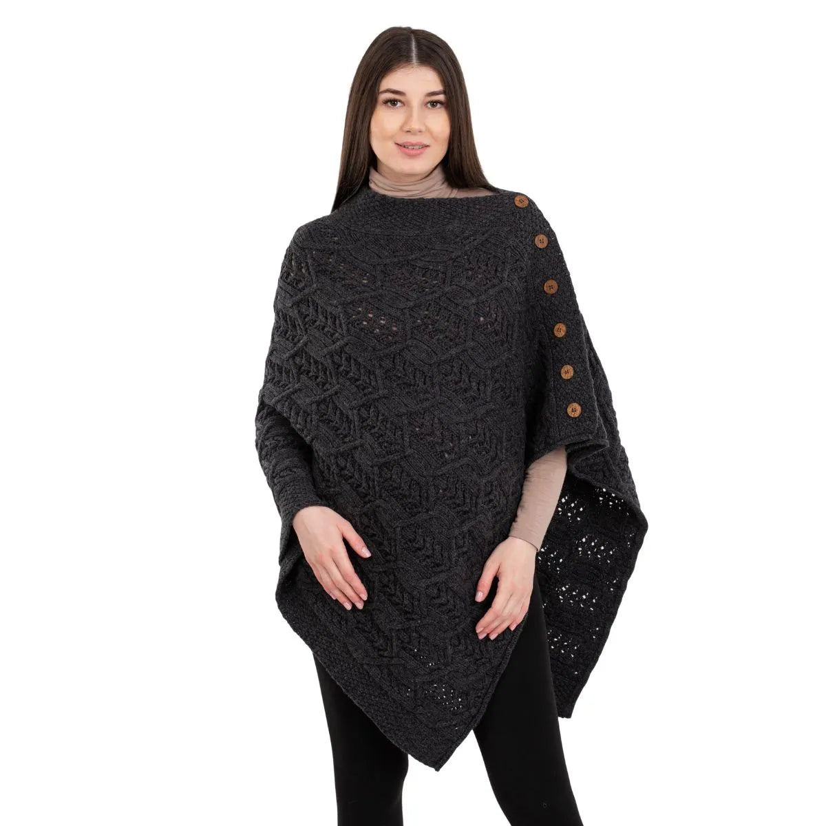 クラネ　2WAY WOOL SIDE RIBBON PONCHO♡ Side Buttons Irish V-Shaped Poncho | Fast Shipping From The US