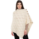 A10104 Side Buttons Irish V-Shaped Poncho White Color Studio Gaelsong