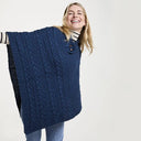 A10105 ATLANTIC BLUE Colour V Shaped Merino Wool Aran Poncho Gaelsong