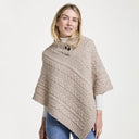 A10105 MISTY BEIGE Colour V Shaped Merino Wool Aran Poncho Gaelsong
