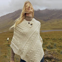 A10105 NATURAL WHITE V Shaped Merino Wool Aran Poncho Gaelsong