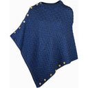A10110 Color BLUE SuperSoft Merino Wool Irish Poncho with Buttons Gaelsong