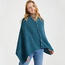 MISTY-BLUE SuperSoft Merino Wool Irish Poncho with Buttons Gaelsong