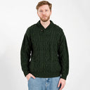 A20031 One Button Shawl Collar Irish Sweater Green Gaelsong