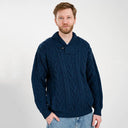 A20031 One Button Shawl Collar Irish Sweater Navy Gaelsong