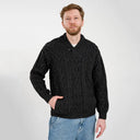 A20031 One Button Shawl Collar Irish Sweater Charcoal Gaelsong