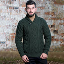 A20031 One Button Shawl Collar Irish Sweater Green Lifestyle Gaelsong