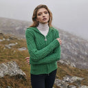 A20087 Aran Tree of Life Hoodie Green Gaelsong