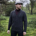 A20112 Men's Cable Shawl-Collar Aran Cardigan Charcoal Lifestyle Gaelsong