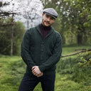 A20112 Men's Cable Shawl-Collar Aran Cardigan Green Gaelsong