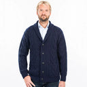 A20112 Men's Cable Shawl-Collar Aran Cardigan Navy Gaelsong