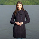 A20156 Asymmetrical Irish Sweater Coat with Chunky Collar Navy Lifestyle Gaelsong