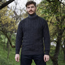 A20158 Men's Aran Crew-Neck Sweater Charcoal Lifestyle Gaelsong