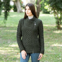 A20183 Ladies Side Zip Aran Cardigan Army Green Lifestyle Gaelsong
