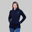 A20183 Ladies Side Zip Aran Cardigan Navy Gaelsong