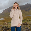 A20183 Ladies Side Zip Aran Cardigan Parsnip Gaelsong