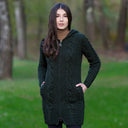 A20184 Aran Cable Knit Hooded Zip Coatigan Green Gaelsong