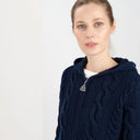 A20184 Aran Cable Knit Hooded Zip Coatigan Navy Gaelsong