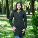 A20189 Celtic Zip Aran Wool Coatigan Green Opened Gaelsong