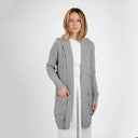 A20208 Women's Hooded Long Open Irish Cardigan Grey Gaelsong