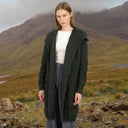 A20208 Women's Hooded Long Open Irish Cardigan Green Lifestyle Gaelsong