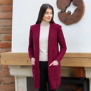 A20208 Women's Hooded Long Open Irish Cardigan Lifestyle Close Up Gaelsong