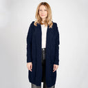 A20208 Women's Hooded Long Open Irish Cardigan Navy Gaelsong