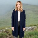 A20208 Women's Hooded Long Open Irish Cardigan Navy Lifestyle Gaelsong
