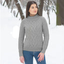 A20220 GREY Colour Women's Irish Cable Turtleneck Sweater Gaelsong
