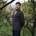 A20229 Men's Merino Wool Button-Up Irish Cardigan Charcoal Lifestyle Gaelsong