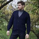 A20229 Men's Merino Wool Button-Up Irish Cardigan Navy Lifestyle Gaelsong