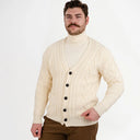 A20229 Men's Merino Wool Button-Up Irish Cardigan Natural White Gaelsong
